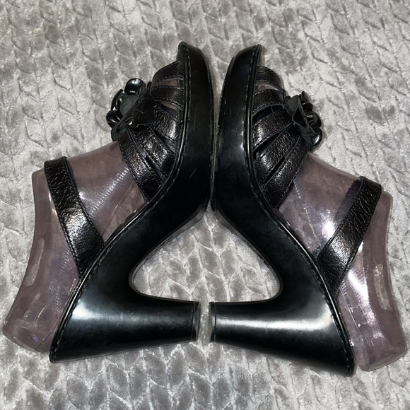 Born Womens Cornflower Sandal Size 8. Black Leather Strappy Block Heel Mule - Picture 6 of 13